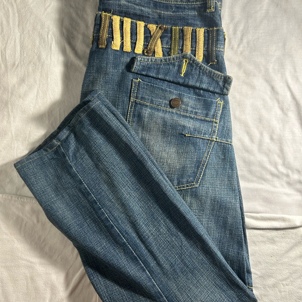 SOLDDDD Classic Denim Jeans with Yellow Highlights